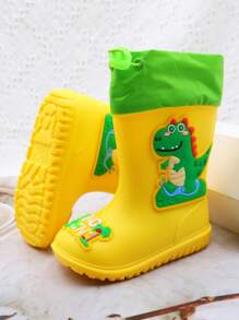 1 Pair Cartoon Dinosaur Children's Rain Boots, Elastic Drawstring Waterproof Fabric, Lightweight & Comfortable Rainboots For Boys, Anti-Slip Outdoor Sports Waterproof Boots, Suitable For Rainy Days And School Activities