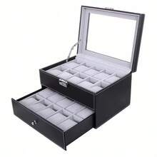 6-24 Watch Display Grid Box Lockable Case Faux Leather Storage Holder Gift UK - Black 24 Grids - View 13