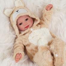 DreamyDolly Khaki Bear-Themed Baby Doll Clothes Set – Cute On-Esie With Hat, Fits 17-22 Inch Reborn Dolls (Girls & Boys) – Soft Fabric Outfit For Realistic Doll Dress-Up & Pretend Play - Multicolor - View 6