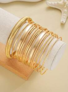 Conjunto de 15 piezas de pulseras de metal con monedas, estilo minimalista vintage, para mujeres, unisex, casual, fecha, regalo, accesorios de fiesta