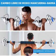 Kit Mancuernas 15 kg 3 en 1 Multi-Uso con Varilla de conexión para Entrenamiento de Ejercicio en el Gimnasio en casa. Con Barra de Discos Ajustables a 15 Kg - 1 - View 8
