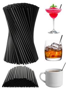 100pcs/200pcs S Black Plastic Disposable Coffee/Drink Straws, Suitable For Milk Tea, Soy Milk, Juice, Coffee, Cocktails, Smoothies, Milkshakes And Cold Drinks,For Hawaiian Parties, Weddings, Birthdays, Pools, Summer, Beaches, Home Use - Multicolor - View 12