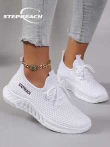 STEPREACH 春季新款女士运动鞋时尚透气轻便防滑休闲运动鞋平底乐福鞋 - 白色 - 查看 1