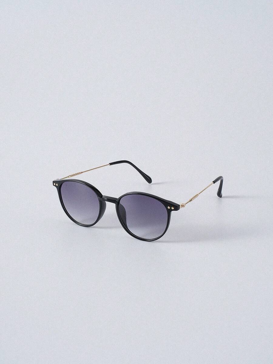 Retro Round Metal Fashion Glasses For Men & Women, Classic Style For Outdoor Travel, Beach, Daily Outfit, Summer Winter Gifts - Ombre - View 1