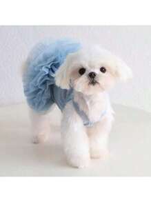 1pc Elegant Ballet Tulle Dress Pet Dog Clothes, Princess Dress Sleeveless Romantic Party Outfit, Suitable For Small Dogs, Cats, Cool Spring/Summer