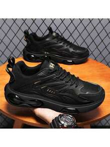 2025 New Black Air Cushion Sneakers Men, Breathable Lightweight Athletic Chunky Sneakers, Summer Running Shoes