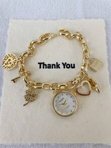 1pc Women's Fashionable Jewelry Bracelet Watch, Elegant Minimalist Quartz Watch, Versatile For Gifts Or Daily Wear - Gold - View 5