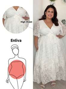 Enliva Jennifer_samantha_style Plus Size European & American Style Waist-Cinching Ruffle Trim Form-Fitting One-Piece Tie-Up Dress, For Apple Rounded Body Shape - White - View 1