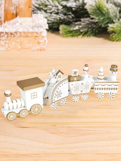 1pc White Christmas Wooden Train Ornament Creative Merry Christmas Gifts, Christmas Gift Prop Window Display, Christmas Decoarions 2025, Winter Holiday Christmas Room Bedroom Living Room Office Tabletop Background Decor, Home Table Decoration, Christmas Family Gathering Gifts Party Favors, Winter Christmas Holiday Xmas Celebration Scene Decor, Small Wooden Train Decoration, Happy New Year Halloween Thanksgiving Day