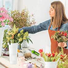 6 Pack Retro Flower Buckets With 1 Flower Scissor For Cut Flowers, For Home Decor And Wedding Table Centerpiece Decorations - 白色 - 查看 6