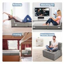 Lilypelle 6" Extra Thick Folding Sofa Bed, Tri Folding Floor Mattress, Sofa Futon Folding Chair Bed, Portable Floor Beds Folding Couch For Playroom - 灰色 - 查看 7