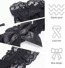 2 piezas de liga de encaje para boda de novia sexy con moño, liga de pierna elástica con lazo negro para fiesta, baile de graduación, cumpleaños - Negro - Ver 3