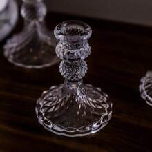 Glass Candle Holder, Crafted With Glass Material Through Precise Cutting Technique. Minimalist And Modern Style, Transparent And Colorless, Cylindrical Exterior With Carved Floral Details, Suitable For Candle Placement, Applicable For Candlelight Dinners, Weddings, Anniversaries And Other Occasions.
