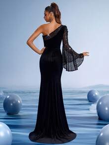 GIFORU Luxury Black Velvet Evening Gown, Wedding Guest Dress With Sparkling Sequins, Beach Wedding Prom Dress For Formal Events, Summer 2025, Party Dress - Black - View 2