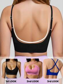 3 buc/set sutien sport multicolor la modă, cu spate încrucișat, pentru femei, cu absorbție a șocurilor, cupe subțiri, push-up, bretele fixe reglabile, camisol