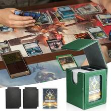 Magnetic Card Deck Box For TCG Storage, Holds 100 Double-Sleeved Cards - 綠色和灰色 - 查看 8