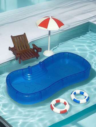 5pcs/1 Set Realistic Mini Swimming Pool Playset,Summer Toys,Plastic Mini Swimming Pool, Beach Chair Model, Toy House Miniature Furniture, Fairy Garden Swimming Ring, Beach Umbrella, Cake Topper Summer Decor, Teens/Adults Fish Tank Decorative Ornaments, Pet Toy,Miniature Mini Toy Food,Miniature Things,Very Cute,So Good Quality,Graduation Gifts,Toys,1:12 Dollhouse Accessories,Doll House 1/12 Miniaure Things