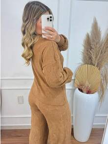 WOMEN'S WINTER MOUSSE KNITTING SET WITH PANTS AND BRAIDED BLOUSE - Màu nâu  Mocha - Xem 4