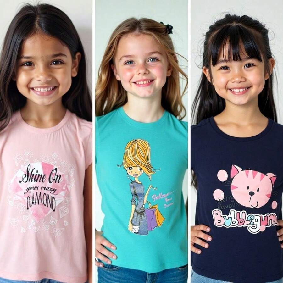 Set 3 Playeras para Niña de 10 Años – Manga Corta en Rosa, Azul Marino y Turquesa | Ropa Infantil Básica y Colorida - Multicolor - Ver 1
