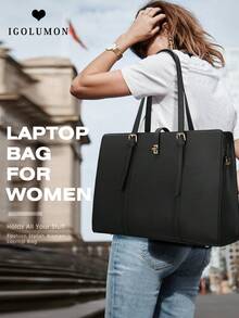 NEWHEY 15.6英寸女士真皮笔记本电脑包，防水女士单肩包，商务笔记本电脑公文包 - 黑色 - 查看 7