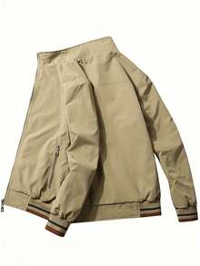 Men's Simple Daily Long Sleeve Jacket, Lightweight Green Color Block Formal Jacket For Work, Gift For Friends, Husband, Boyfriend - Màu Khaki - Xem 3