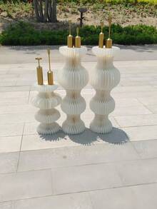 1件万圣节/节日装饰，新年装饰纸雕艺术DIY底座盒，带圆顶盖，可折叠纸管柱底座，加厚加固，装饰展示架，单个承重高达40公斤，婚礼生日蛋糕花架可折叠柱支撑，新娘婚礼道具 - 1個米色99cm高度 - 查看 3