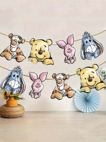 Disney 1 Pc Disney Winnie The Pooh Theme Party Banner, Cartoon Pattern Winnie The Pooh Room Decoration, Pull Flag Party Hanging Decor (The Actual Product Is A White Rope With 1 Piece Of Decor) School Decor School Surprise Dormitory Decor Back To School
