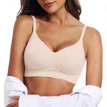 OEAK Womens Push Up Everyday Bras Comfortable Wireless Bralettes V Neck Seamless Bra Smooth Brassiere Wire Free Basic Bras - Medium - View 1