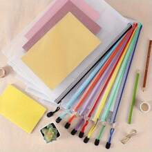 5/10 Stücke bunte PVC-Mesh-Reißverschlusstaschen, wasserdichte Dokumententaschen für Büro- und Schulbedarf, Klassenzimmer-Organizer, Brettspielaufbewahrung, Mehrgrößenauswahl, Taschen für Schulbedarf, Rückkehr zur Schule
