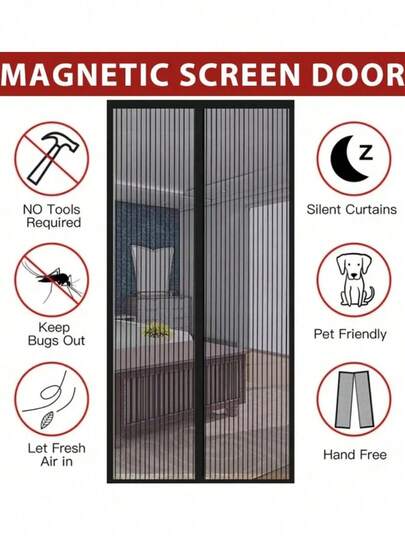 Magnetic Screen Door, Door Screen Magnetic Closure-Keeps Bugs Out Let Breeze In, Heavy Duty Mesh - Pet Friendly, Works With Front Doors, Sliding Doors