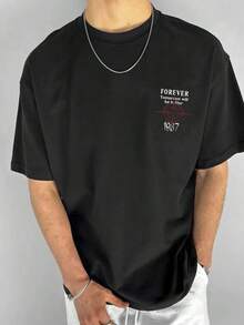 Camiseta Casual de Verano para Hombre de Cuello Redondo y Manga Corta con Estampado de Pentagrama - Negro - Ver 2