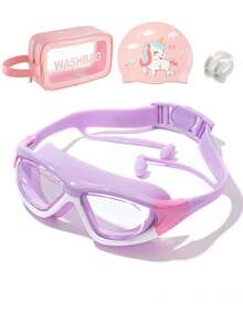 Children's Swimming Goggles With Silicone Swimming Cap And Storage Bag With Nose Clip, 3-12 Years Old Children's Swimming Goggles Cap Set, Anti-Fog And Anti-Ultraviolet, Suitable For Boys And Girls