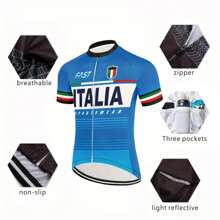 Tricou ciclism pentru bărbați, imprimat 3D, model Italia, set pantaloni scurți pentru biciclete, îmbrăcăminte sport, uscare rapidă, respirabil, dungi reflectorizante, 3 buzunare spate