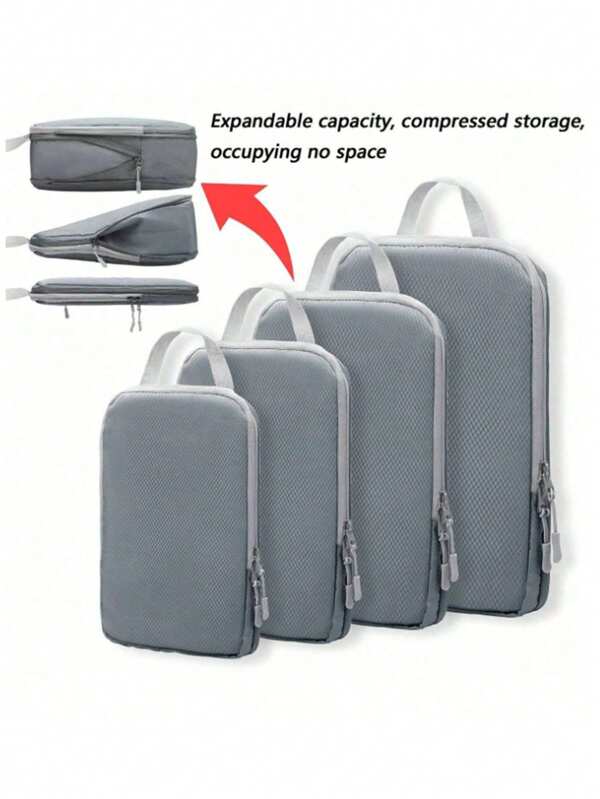 Cubos de embalaje de compresión para maletas, juego de organizadores de maletas de viaje ligeros, con bolsa para zapatos, bolsas organizadoras de equipaje expandibles, accesorios de viaje esenciales ahorradores de espacio (4 piezas) Artículos esenciales para estudiantes de escuela, universidad, viajes de estudio en el extranjero, vacaciones, accesorios de viaje para hombres, mujeres, parejas, graduación
