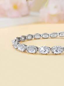 1pc Fashionable Minimalist Classic Tennis Cubic Zirconia Copper Plated Golden Bracelet, Unisex, Suitable For Daily Outfits And Parties, 6 Inch - 9 Inch, Ideal Gift For Festivals - Gold - View 9