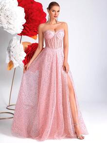 ADYCE 亮片露背高开衩系带镂空露肩派对晚礼服、长袍、正式礼服、婚礼宾客礼服