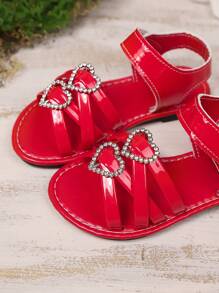 1 Pair Red European & American Fashion Children Girls Cross Strap Solid Color Hook And Loop Sandals, Lightweight Outdoor Casual Vacation, Summer New Arrival 2025