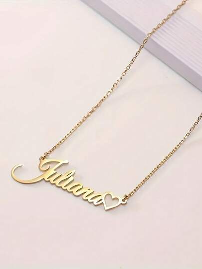 [Colar Personalizado] Colar com Nome Personalizado - Pingente de Coração de Aço Inoxidável em Fonte Cursiva, Presente do Dia dos Namorados, Uso Diário em Festas, Acessório Anual, Design de Fonte Elegante, Corrente Refinada, Ornamento Charmoso e Gracioso, Design Personalizado, Adequado como Presente Atencioso e Acessório de Roupa Diária, Multifuncional, Ornamental, Letra, Estiloso, Moderno, Fofo, Adorável, Casual, Personalizado, Único, Customizado, Presentes Ideais para Ele, Presentes Ideais para Ela, Editar, Moda de Volta às Aulas, Acessórios de Rave, Apropriado para a Idade, Presente de Formatura