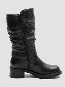 GLOBALWIN Women's Motorcycle Boots Fall Fashion Mid Calf Boots For Women Square Toe Low Heel Fall Boots Halloween Season - 黑色 - 查看 6