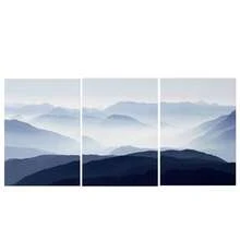 3幅蓝山大型雾霭风景画，北欧艺术海报，卧室客厅家居墙壁艺术画（可选画框） - 彩色 - 查看 8