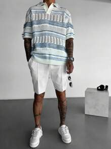 Polo shirt en tricot rayé ajouré pour homme