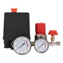 Conjunto de ajuste redondo de 3 orificios Pequeño compresor de aire Interruptor de presión Válvula de control Regulador con manómetros - Negro - Ver 1