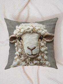 1pc Cozy Sheep Design 45x45 Cm Super Soft Short Plush Throw Pillow Cover - Vintage Style, Zippered, Hand Washable - Ideal For Sofa & Bedroom Decor (Pillow Insert Not Included), Throw Pillows For Couch - Multicolor - View 4