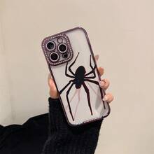 Black Cool Spider Pattern Single-Row Diamond Electroplated Purple Phone Case, Suitable For Phone 12/13/14/15/16 Pro Max Plus. Fashionable, High-End, Full Coverage Camera Protection, Shockproof And Drop-Proof - Purple - View 3
