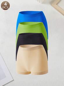 4 件/包女士无缝纯色休闲短裤，柔软针织面料，穿着舒适 - 彩色 - 查看 1