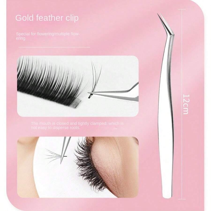 睫毛延长镊子、美发眉镊子、金羽毛镊子、假睫毛海豚镊子、化妆工具夹 - 銀色 - 查看 1