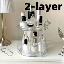HOUSHELIF 360° Rotating Makeup Organizer - Double Layer Large Capacity Transparent Cosmetic Storage Rack For Desk, Bathroom & Vanity | Jewelry Organizer, Skincare Display, Acrylic Beauty Shelf - Clear - View 11