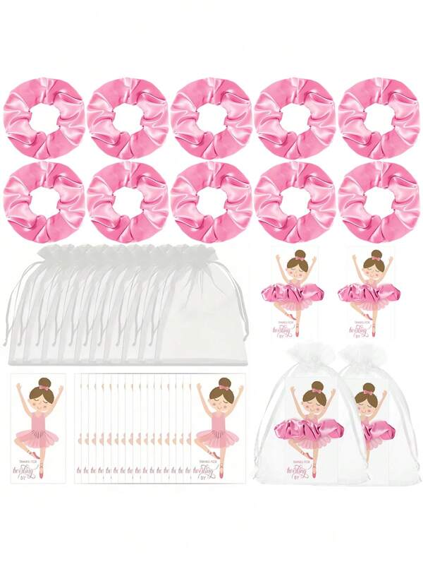 10 Sets Ballerina Party Geschenke inkl. 10 Haargummis mit Scrunchies, 10 Ballettdank-Karten, Tanzaufführung Ballerina Geburtstagsparty Geschenke