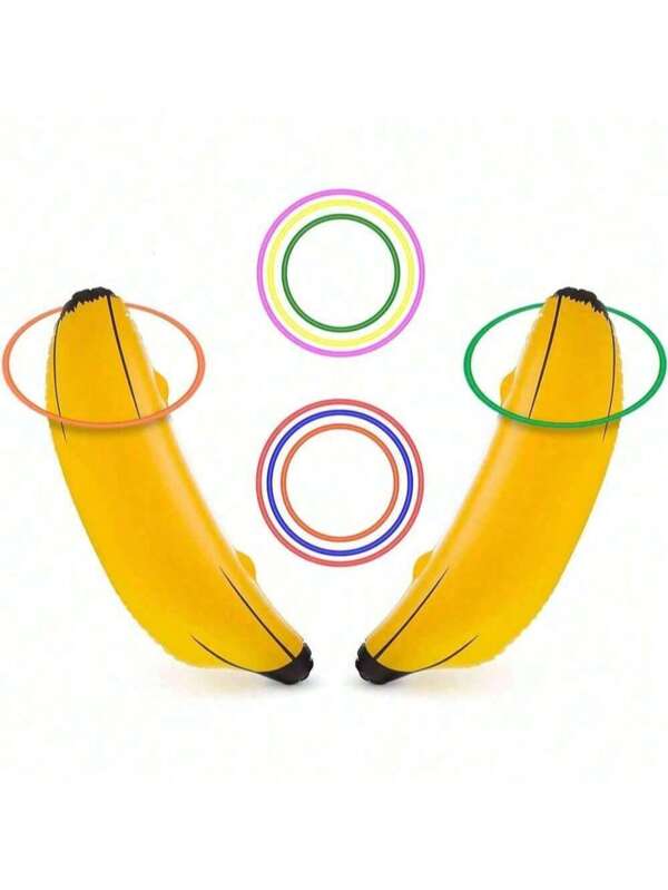 5 pièces/10 pièces Banane gonflable, accessoire pour jeu de lancer, convient pour un enterrement de vie de jeune fille, une soirée de célibataire, une fête de danse, une décoration pour une fête de fiançailles, une fête de piscine (la couleur de l'anneau de lancer est envoyée au hasard)