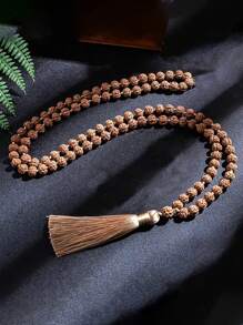 Colar de rosário com contas de rudraksha de 7-8 mm, japamala, 108 contas mala, meditação, ioga, joia abençoada para mulheres e homens, estilo retrô